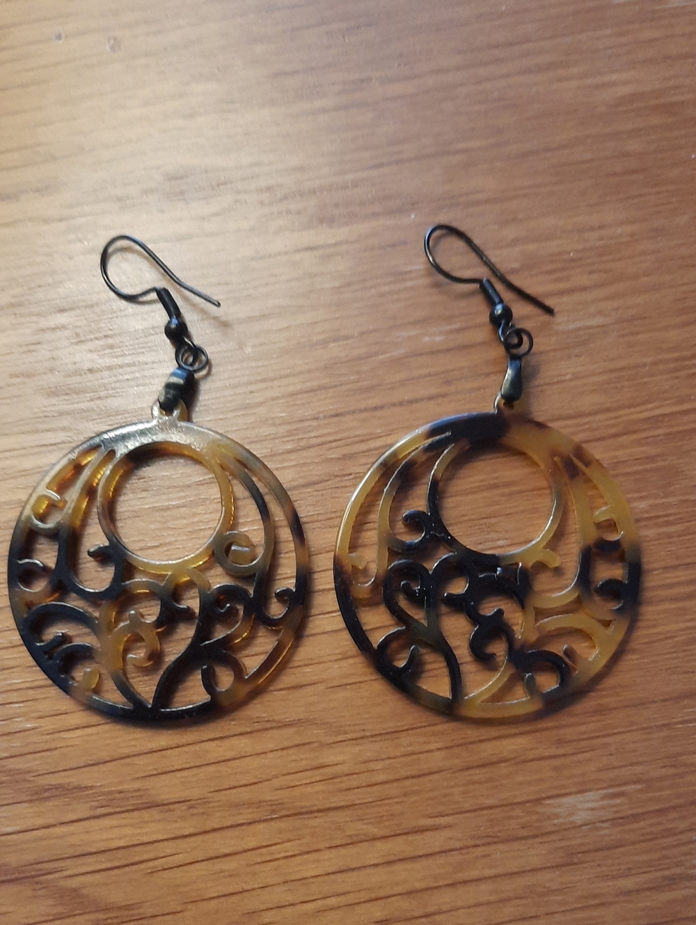 Brown & Black Filigree Round Drop Earrings